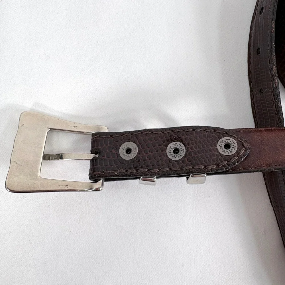 Torino Belt Brown Genuine Lizard Skin Silver Tone Hardware Western 5127 Size 36